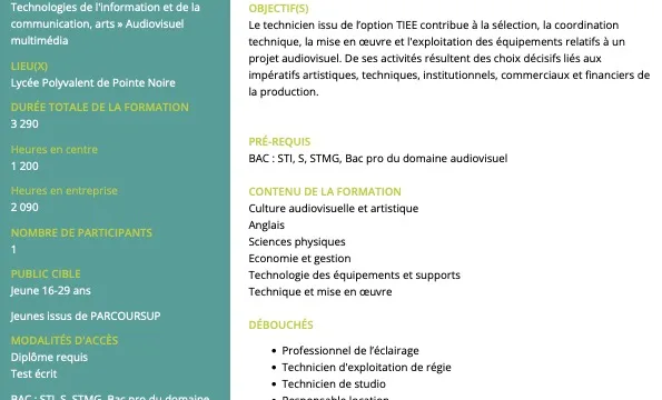 BTS Audiovisuel Option Technicien d'IngÃ©nierie et d'Exploitation des Equipements en Apprentissage