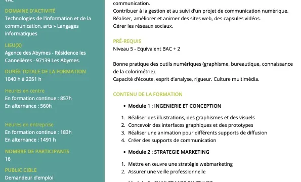 Concepteur Designer FORMATION CONTINUE Pole Emploi et ALTERNANCE (H:F)