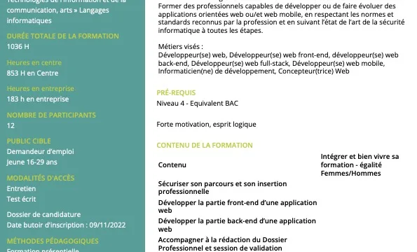 Développeur Web et Web Mobile (H:F) Formation continue et alternance