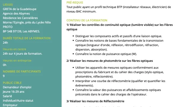 Mesure et recette fibre optique