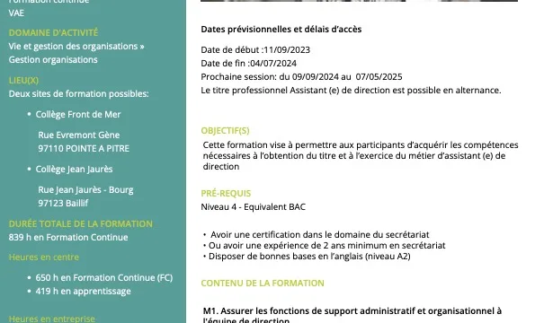 Titre Professionnel Assistant (e) de Direction