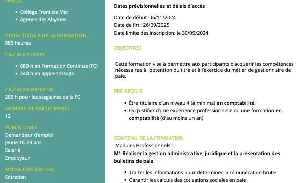 Titre Professionnel Gestionnaire de Paie