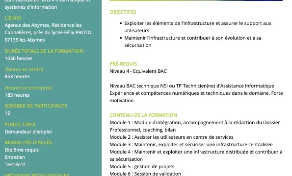 Titre Professionnel Technicien(ne) Supérieur(e) Systèmes et Réseaux (H:F)